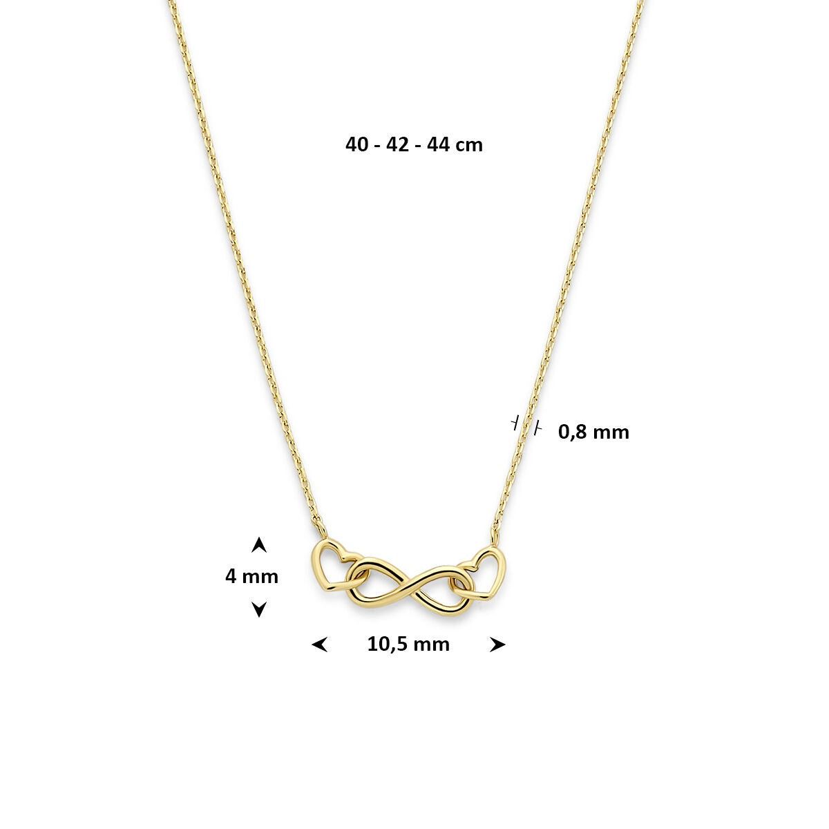14k Gelbgold Collier mit Unendlichkeitszeichen und Herzen