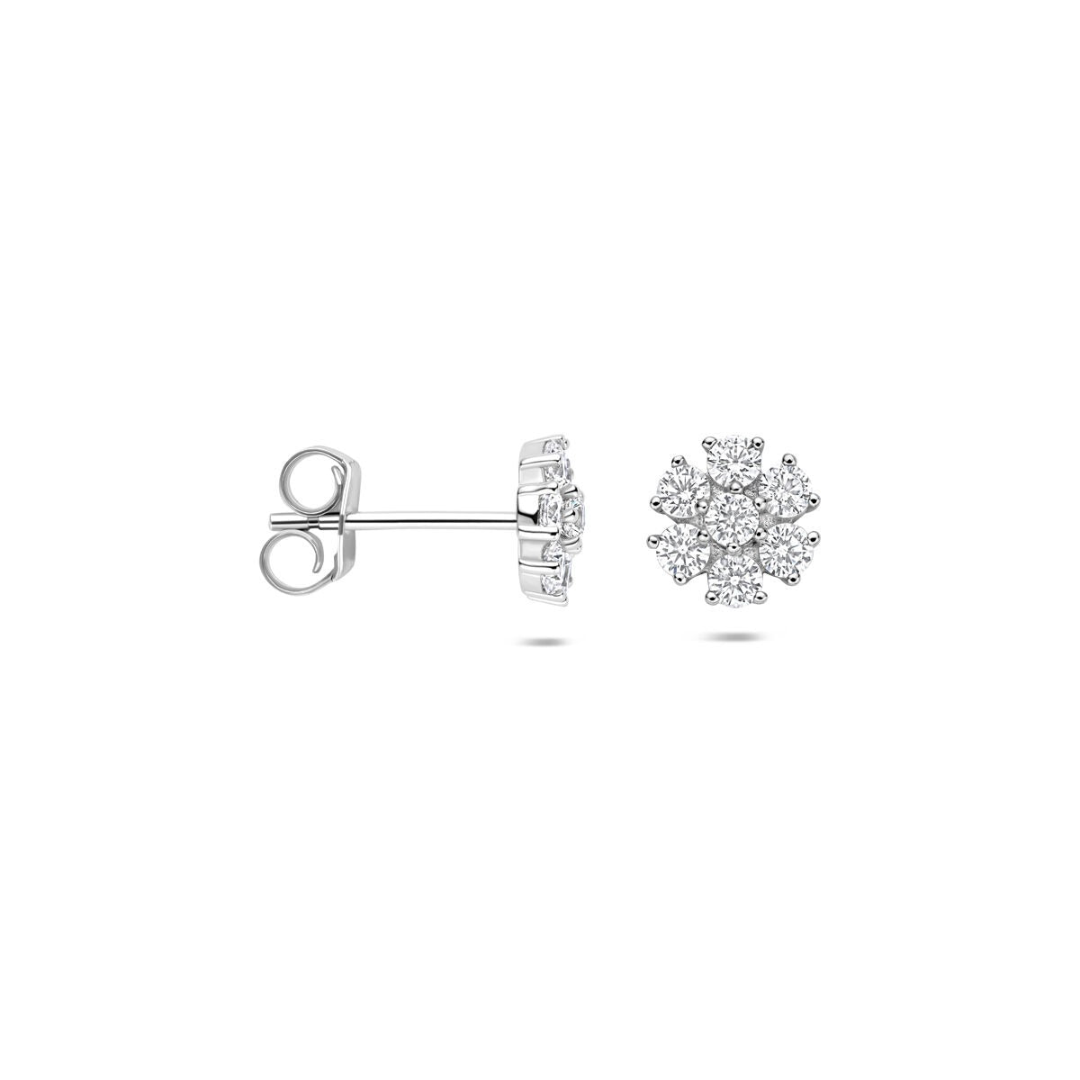 Ohrstecker Silber Blume mit Zirkonia – rhodiniertes 925er Silber