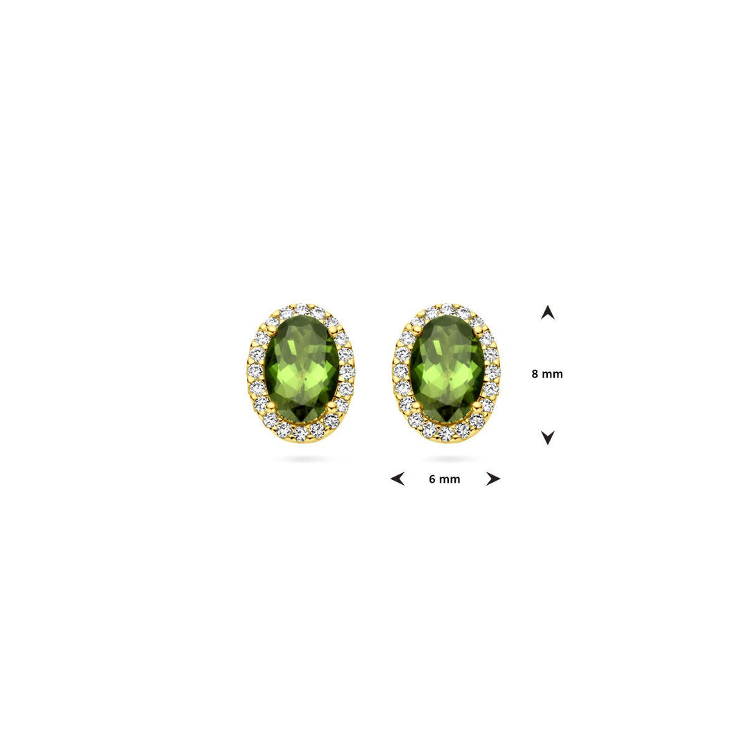 Ohrstecker grüner Turmalin und Diamant 0,12 ct (2x 0,06 ct) h si Halo 14K Gelbgold