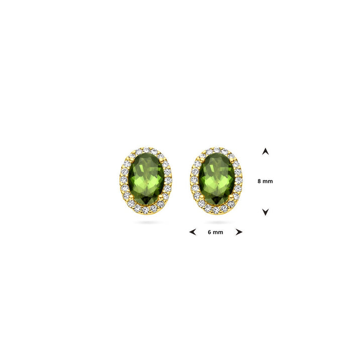Ohrstecker grüner Turmalin und Diamant 0,12 ct (2x 0,06 ct) h si Halo 14K Gelbgold