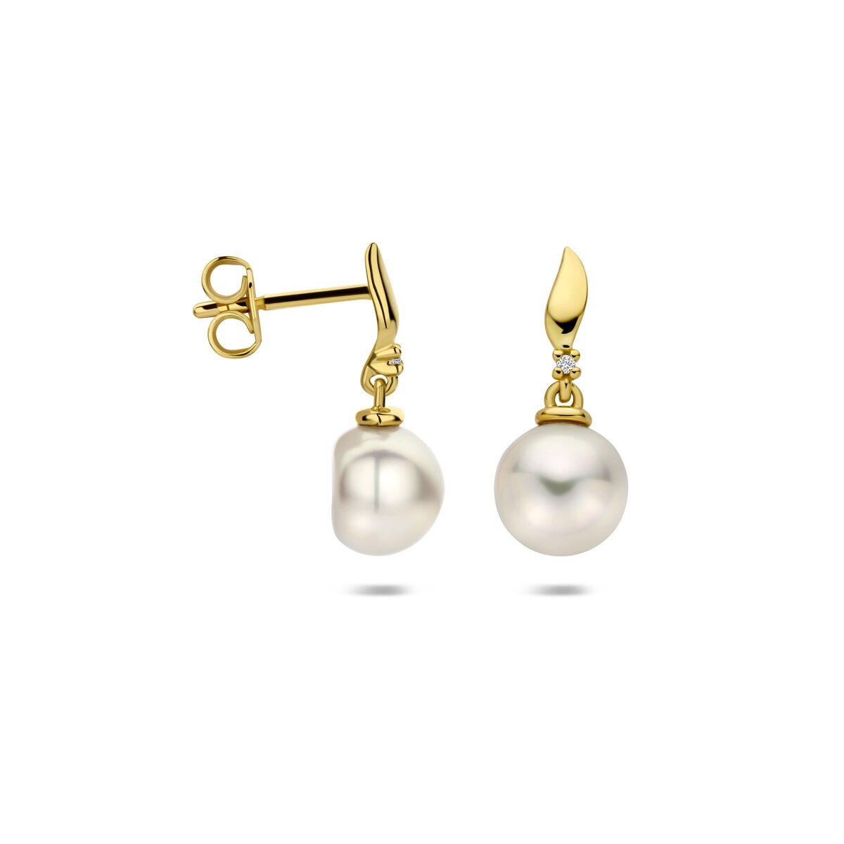 Goldohrringe mit Diamant und Perle – 14k Gelbgold
