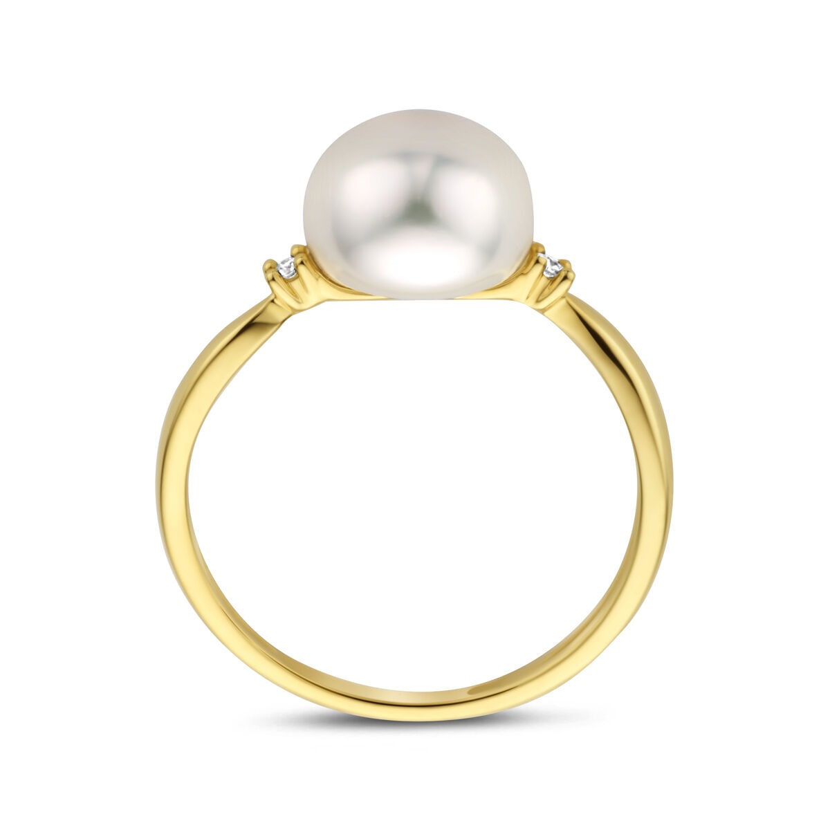 Goldener Damenring mit Diamant und Perle – 14 Karat Gelbgold