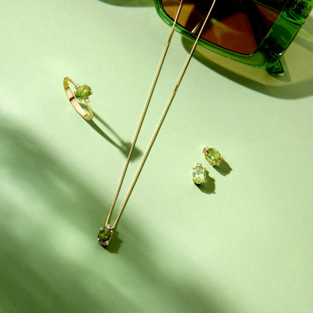 Ohrstecker Turmalin und Diamant 0,04 ct (2x 0,02 ct) h si 14K Gelbgold
