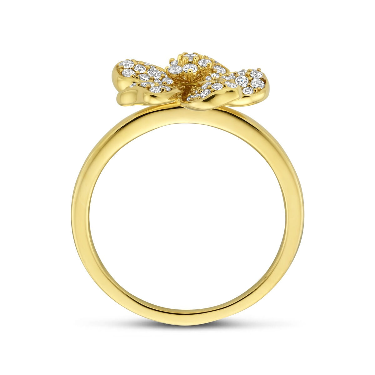 Goldener Damenring mit Blume und Diamant – 14k Gelbgold