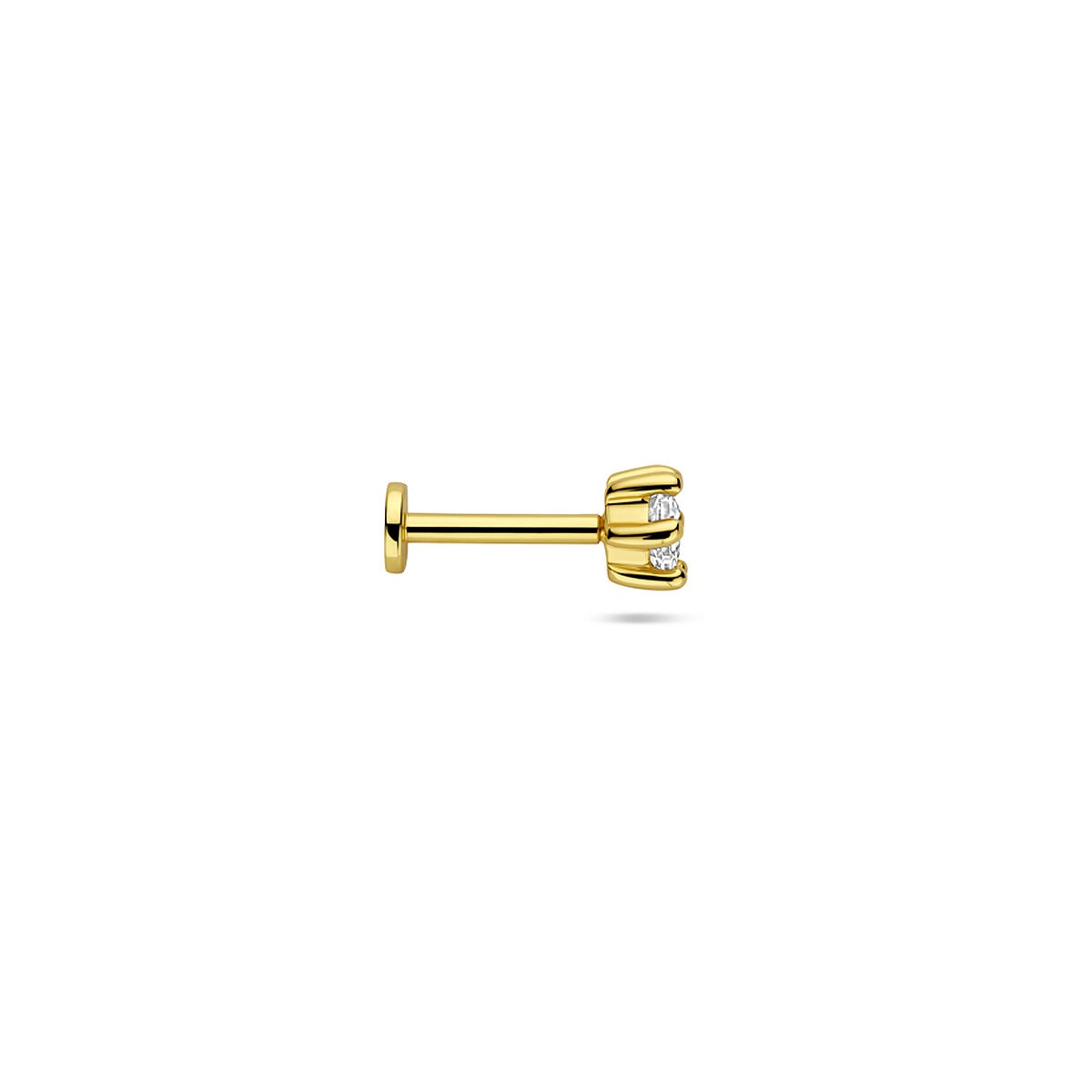 Vergoldetes silbernes Flatback-Piercing mit Zirkonia 4 mm