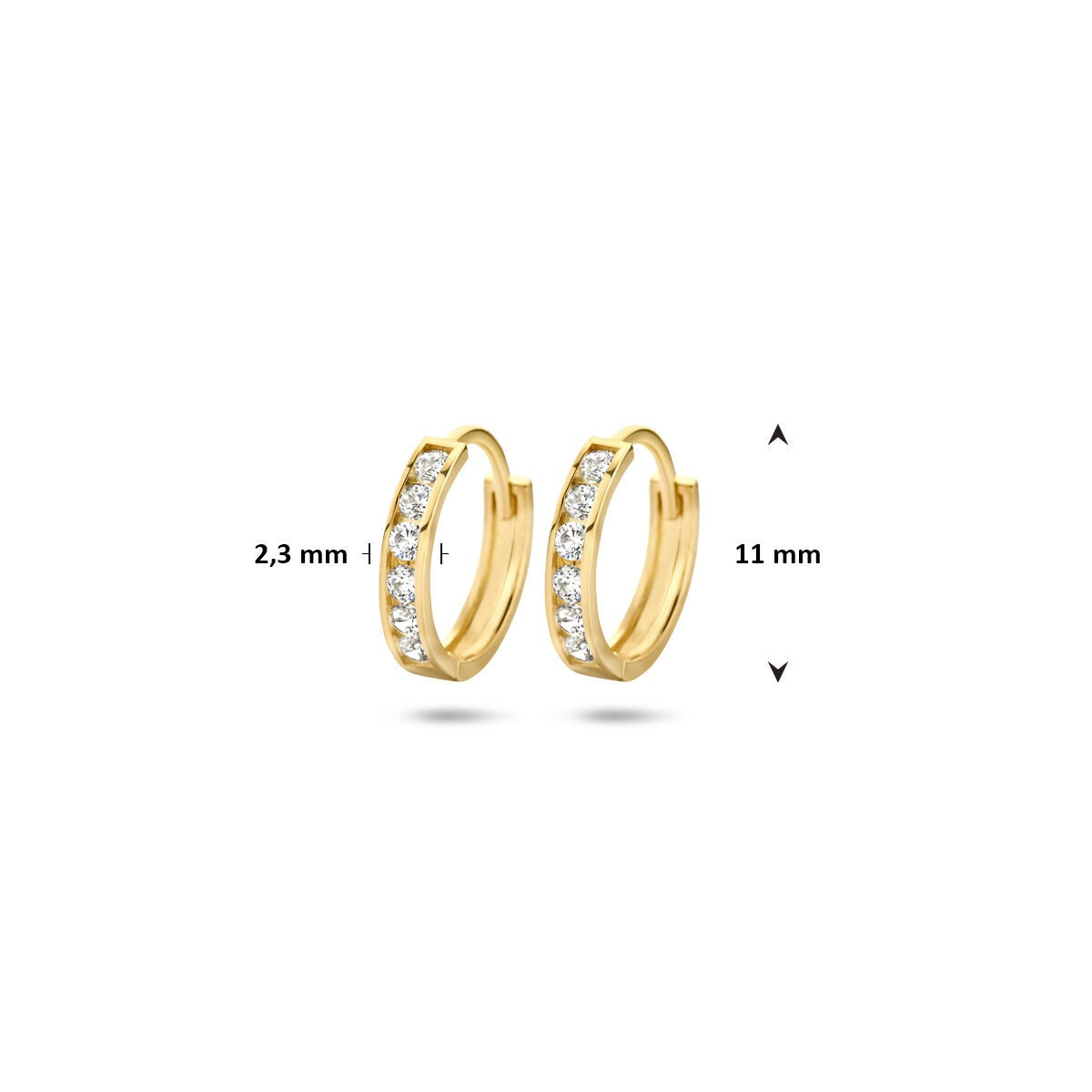 14k Gelbgold Klappcreolen mit Zirkonia-Reihe – Damen