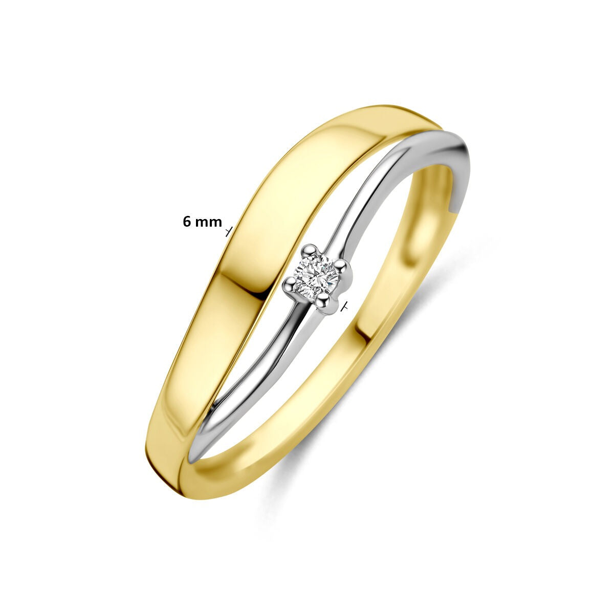 14k Bicolor Gelb- und Weißgoldring mit Diamant