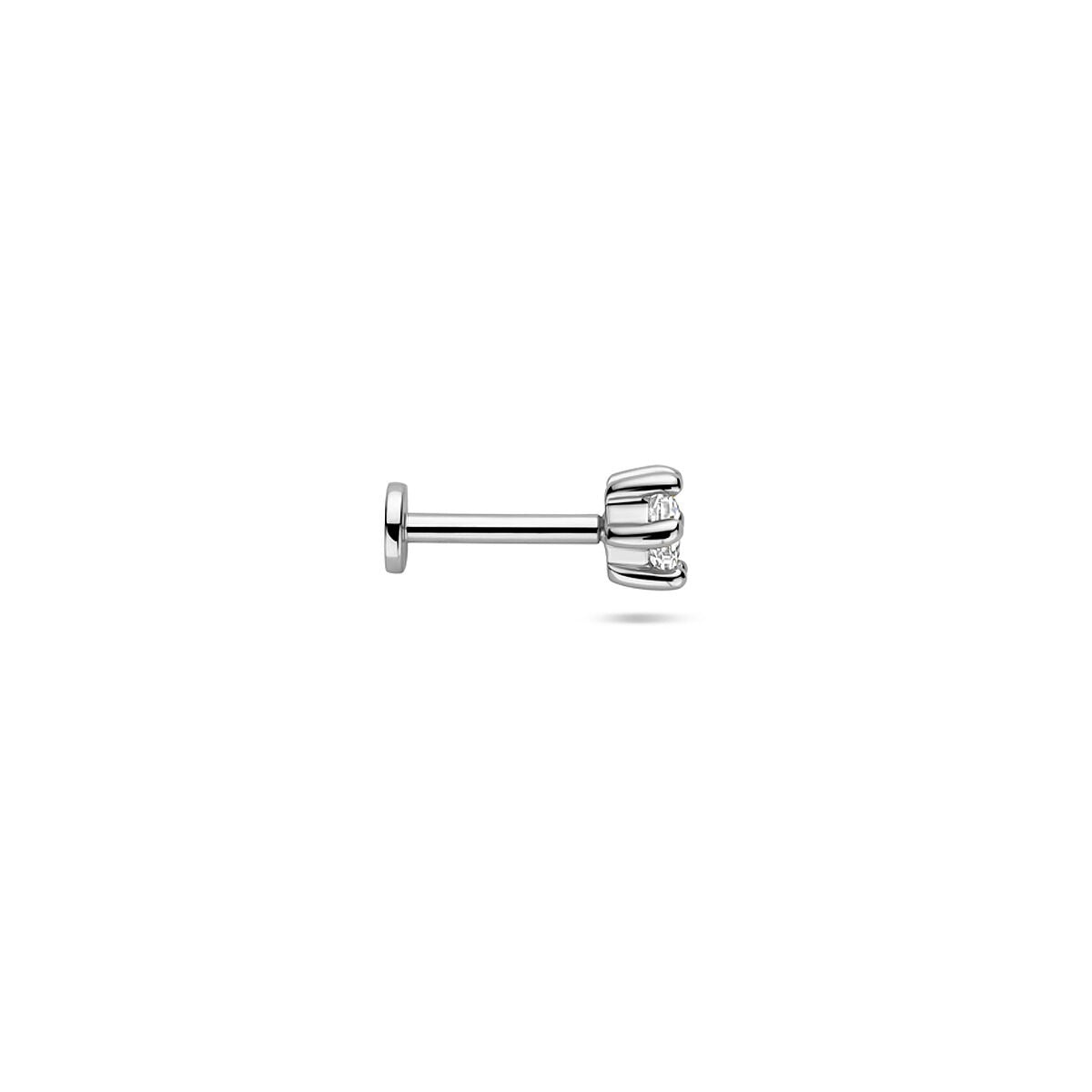 Rhodiniertes Silber-Flatback-Piercing mit Zirkonia 4 mm