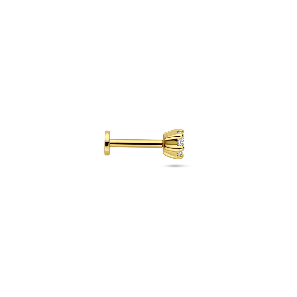 Vergoldetes Sterlingsilber Flat Back Piercing mit Zirkonia 3,5 mm