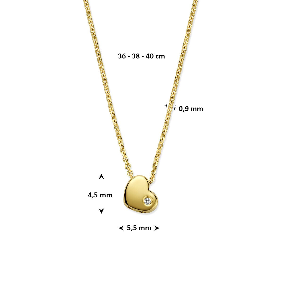 14k Gelbgold Kinderhalskette mit Herzchen und im Labor gezüchtetem Diamanten