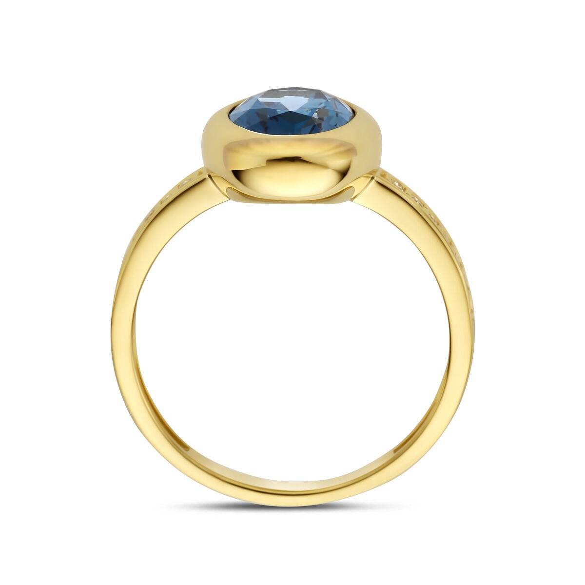 Goldener Damenring mit London Blue Topas und Diamant – 14k Gelbgold