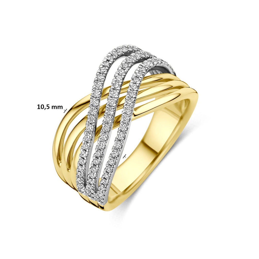 14k bicolor geel- en witgouden ring met diamant
