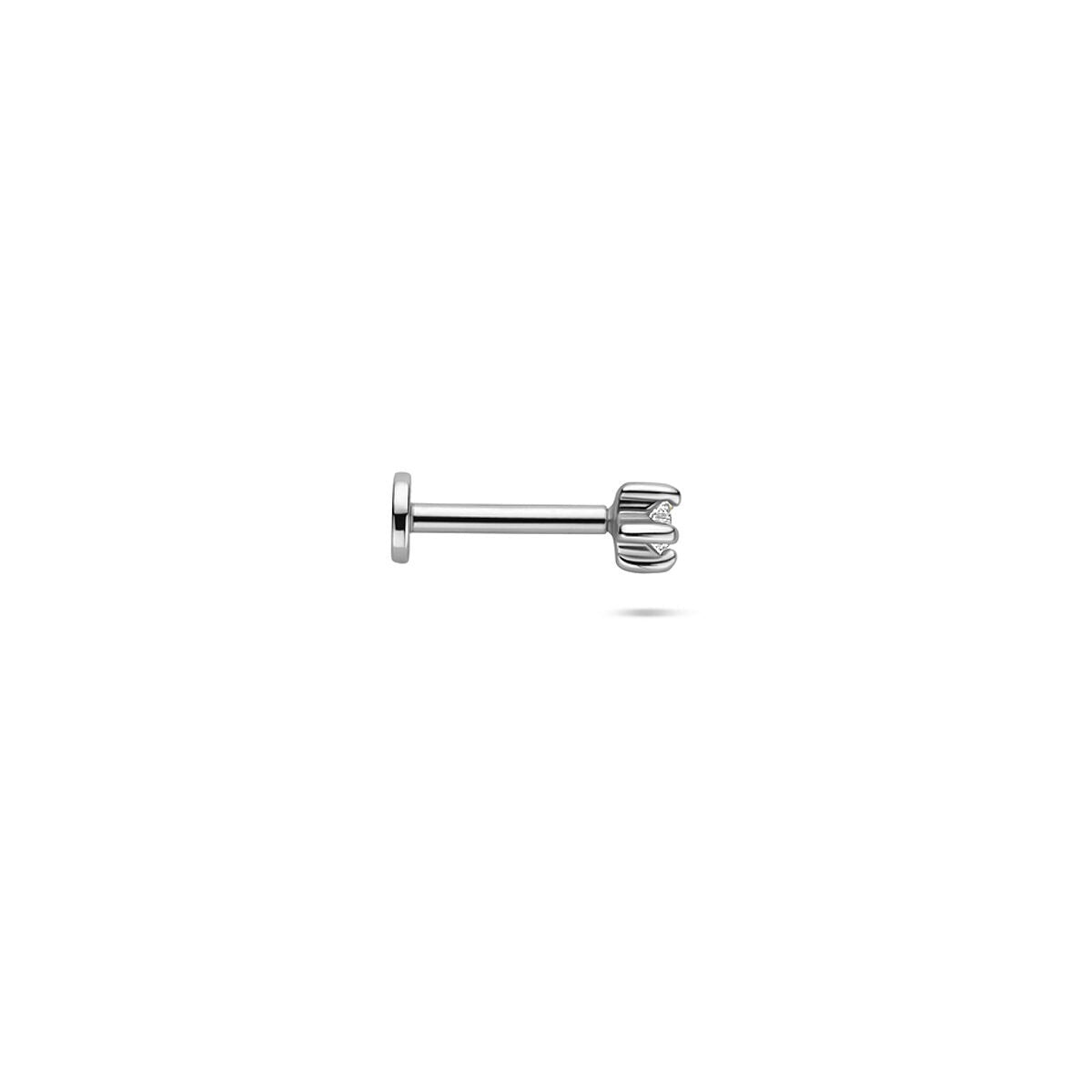 Rhodinierter silberner Flat-Back-Piercing mit sternförmigem Zirkonia