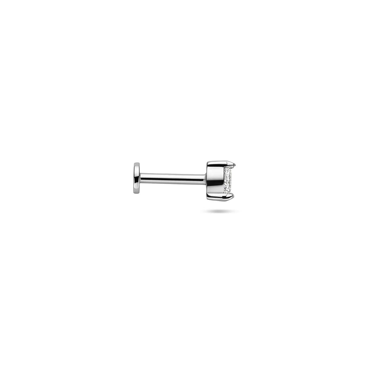 Rhodiniertes Flatback-Piercing aus Silber mit ovalem Zirkonia – 925er Silber