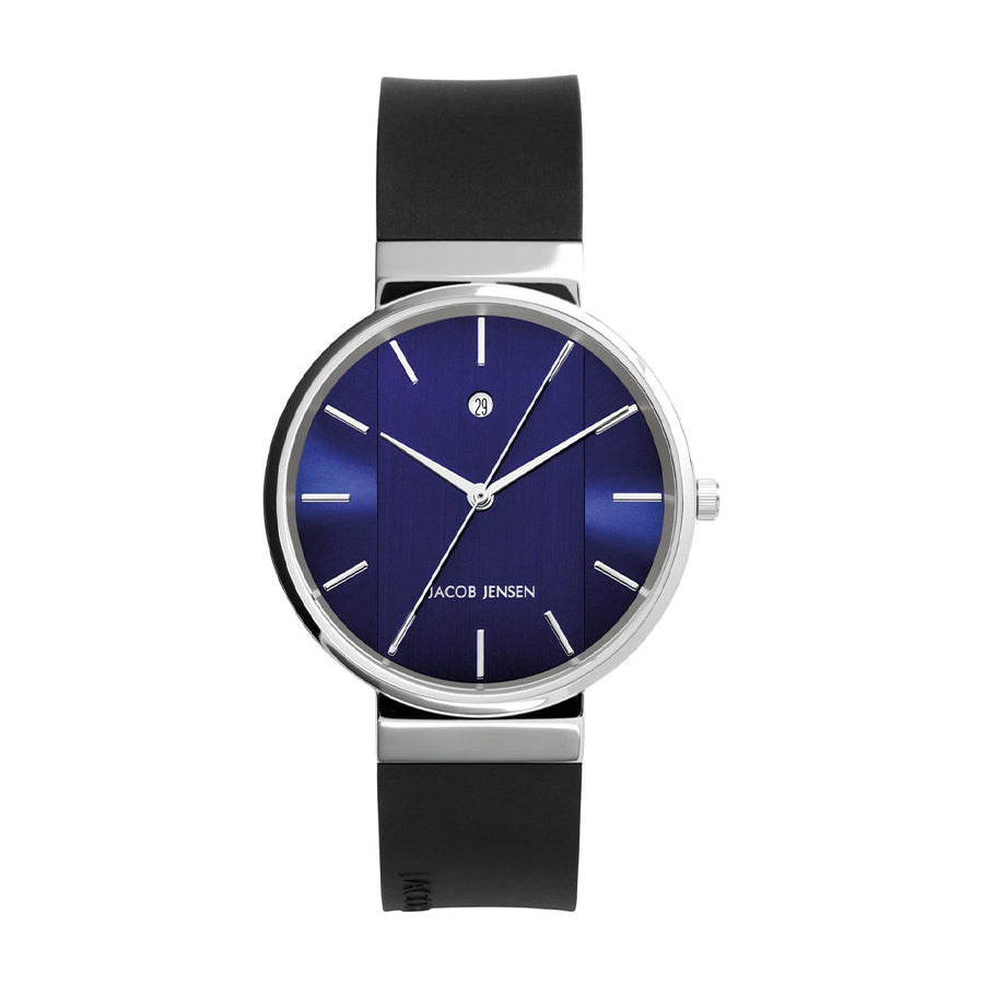 Herrenarmbanduhr mit blauem Zifferblatt und schwarzem Silikonarmband