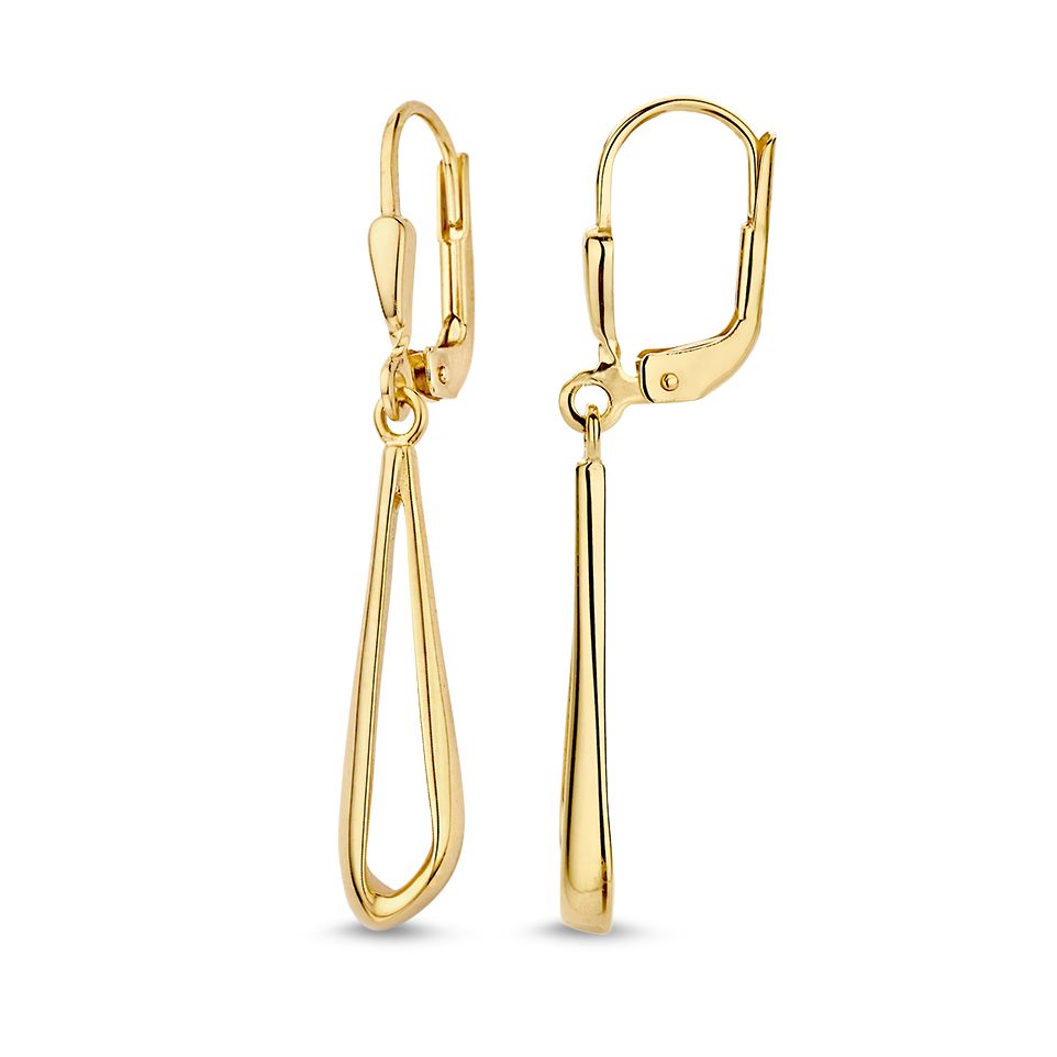 Gelbgold-Ohrhaken mit Anhängern in asymmetrischer Form – 14 Karat Gold