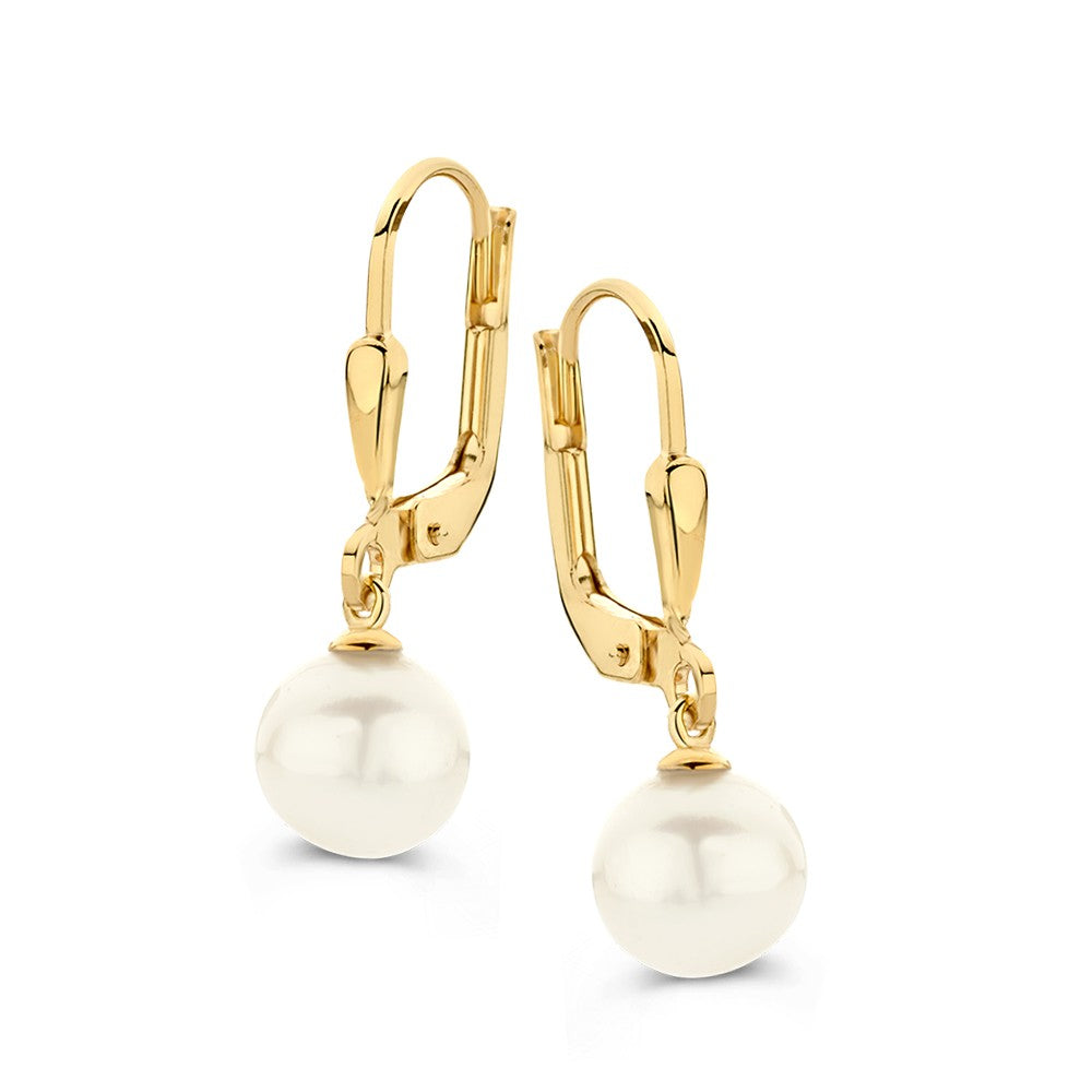 Elegante Ohrhaken aus 14-karätigem Gelbgold mit weißen Süßwasserperlen