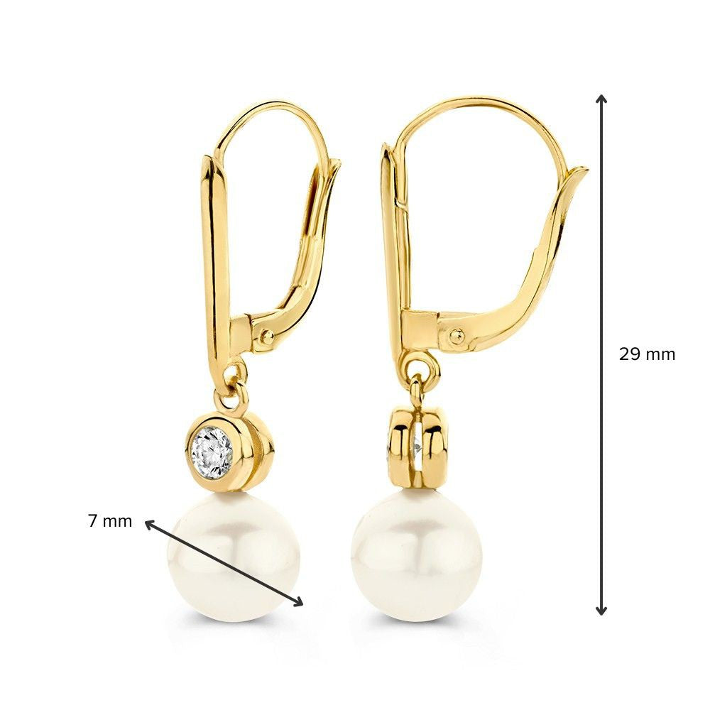 Gelbgoldene Ohrhaken mit Perlen und Zirkoniasteinen – 14 Karat