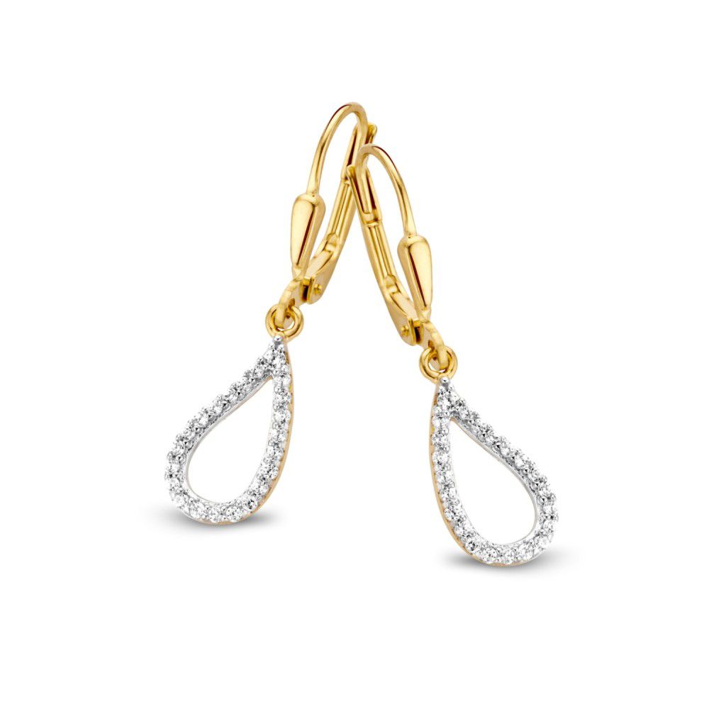 Gelbgoldene Ohrhaken mit Zirkonia-Anhängern in Tropfenform