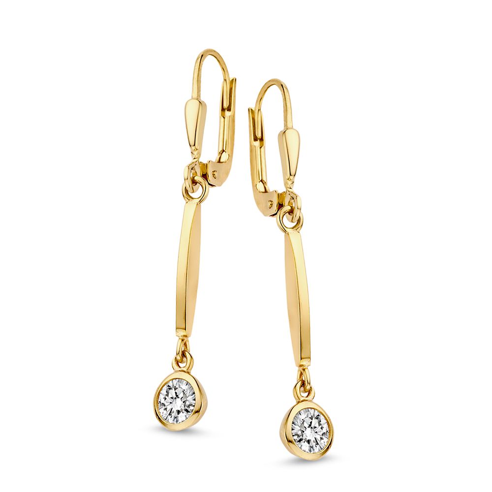 Goldene Ohrhaken mit Zirkonia-Anhängern aus 14 Karat Gelbgold