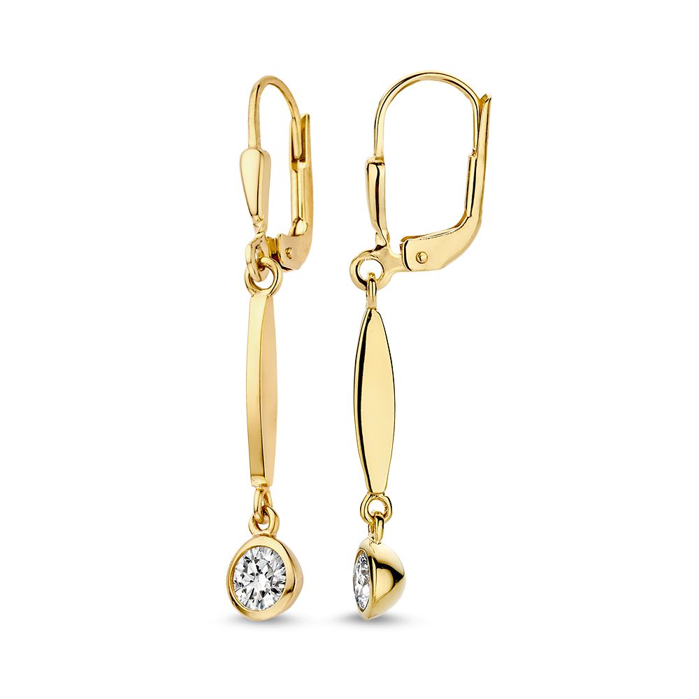 Goldene Ohrhaken mit Zirkonia-Anhängern – 14 Karat Gelbgold
