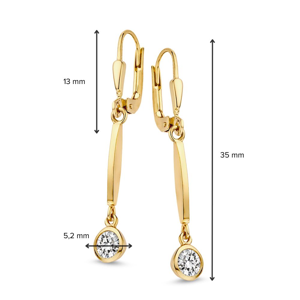 Goldene Ohrhaken mit Zirkonia-Anhängern – 14 Karat Gelbgold