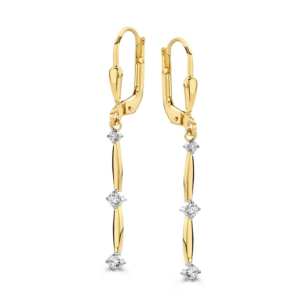 Gelbgoldene Ohrhaken mit langen Ohrhängern und Zirkonia-Steinen