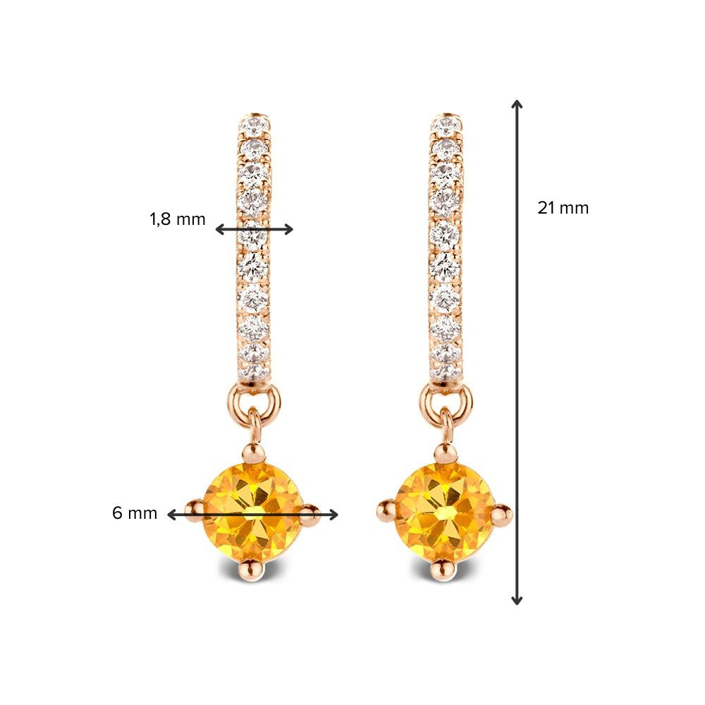 Gelbgold-Ohrringe mit Diamanten und orangefarbenen Saphiren – 18 Karat