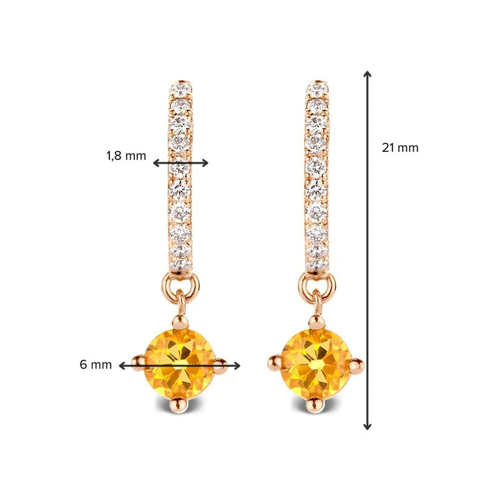 Geelgouden oorringen met diamanten en oranje saffieren – 18 karaat