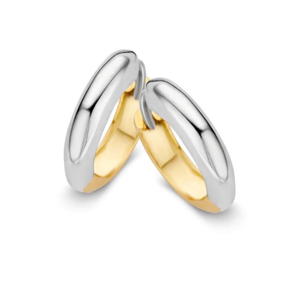 Bicolor Creolen aus Weiß- und Gelbgold mit glatter Oberfläche und umkehrbarem Design