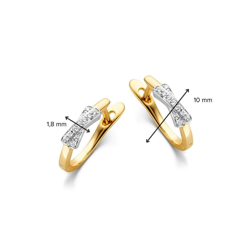 Bicolor-Ohrringe aus 14 Karat Weiß- und Gelbgold mit Diamanten – 0,05 Karat, elegante X-förmige Fassung