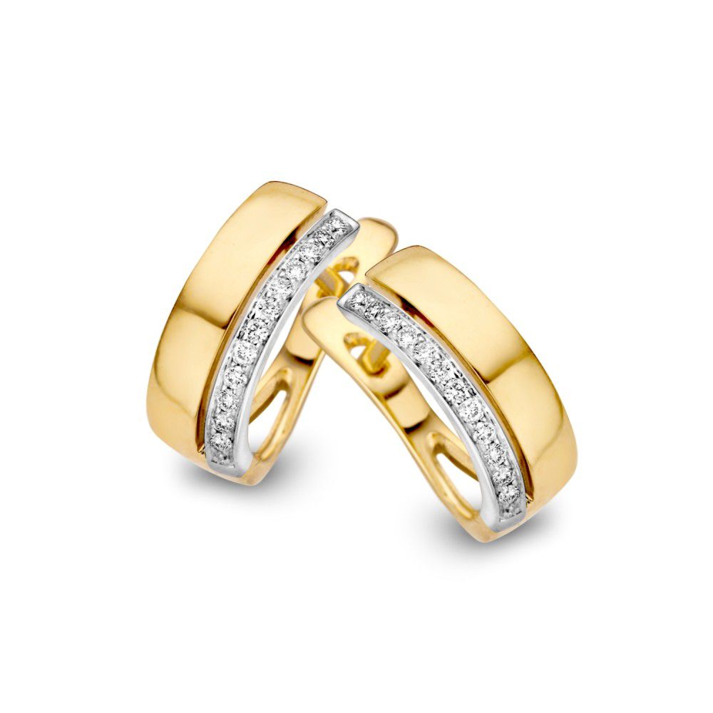 Bicolor Ohringe aus Gelb- und Weißgold mit 0,10 Karat Diamanten und glänzender Oberfläche