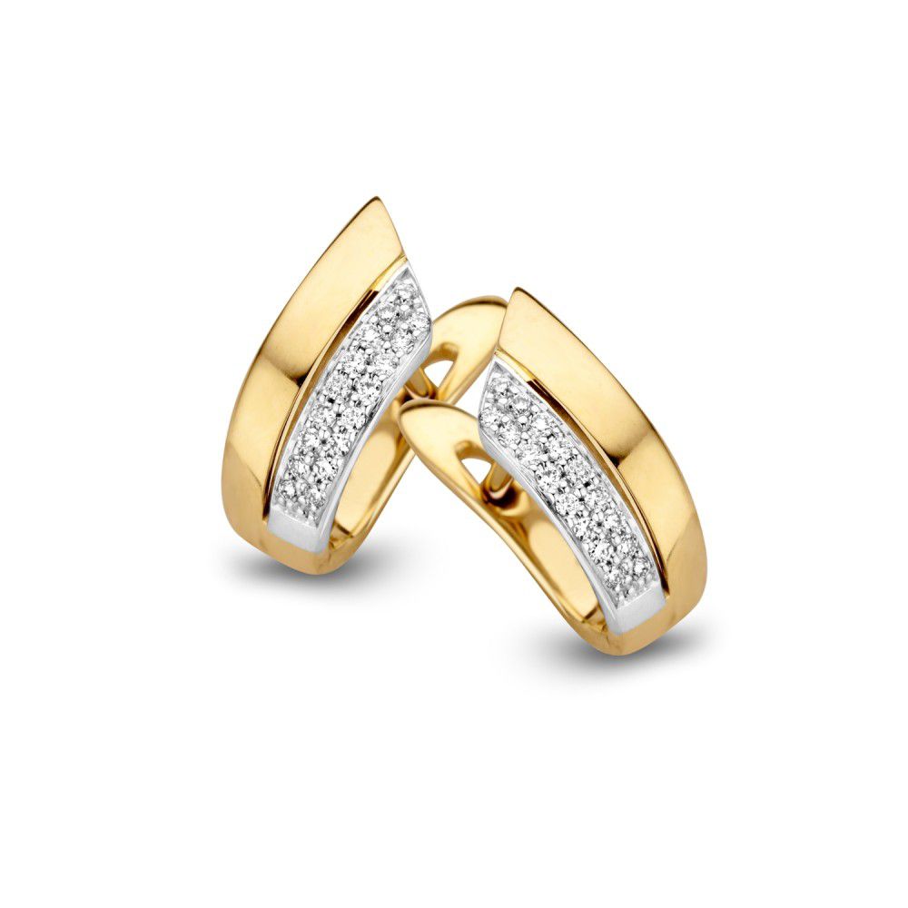 Bicolor Ohrringe aus 14 Karat Gelb- und Weißgold mit Diamanten in einer eleganten Form