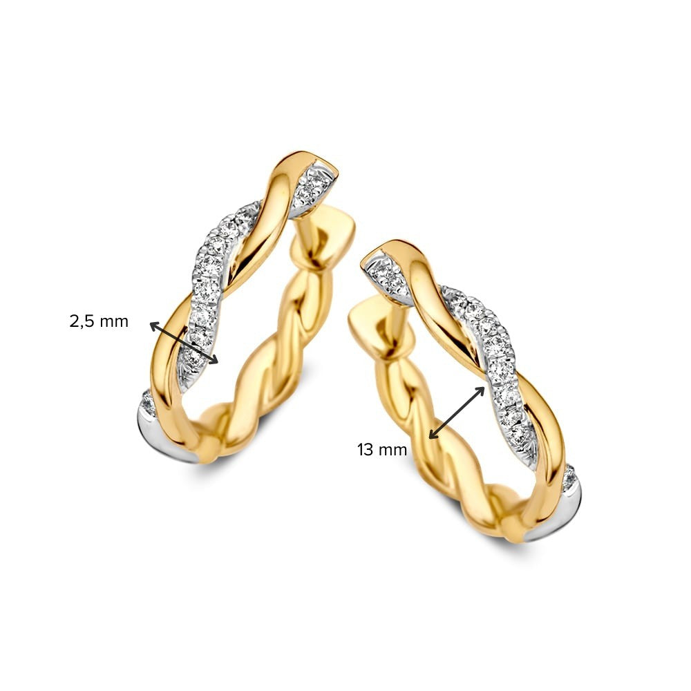 Bicolor Gelb- und Weißgold Ohrringe mit Brillant Diamant – 14 Karat Ohrringe mit 0.11 Karat Diamanten