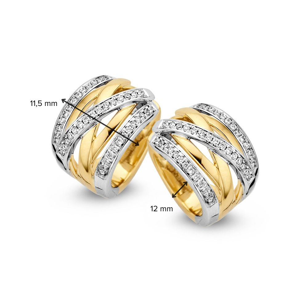 Bicolor Gelb- und Weißgold Ohrringe mit Diamanten – 14 Karat Ohrringe mit 0.36 Karat Brillanten