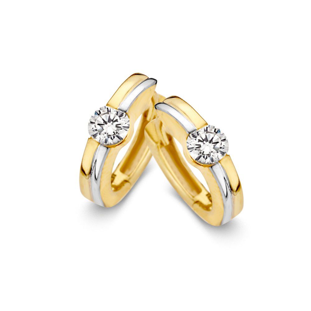 Bicolor Goldohrringe mit klarem Zirkonia und modernem Design