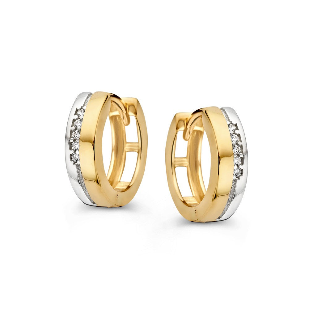 Bicolor Ohrhänger aus Weiß- und Gelbgold mit fünf Zirkonia und modernem Design