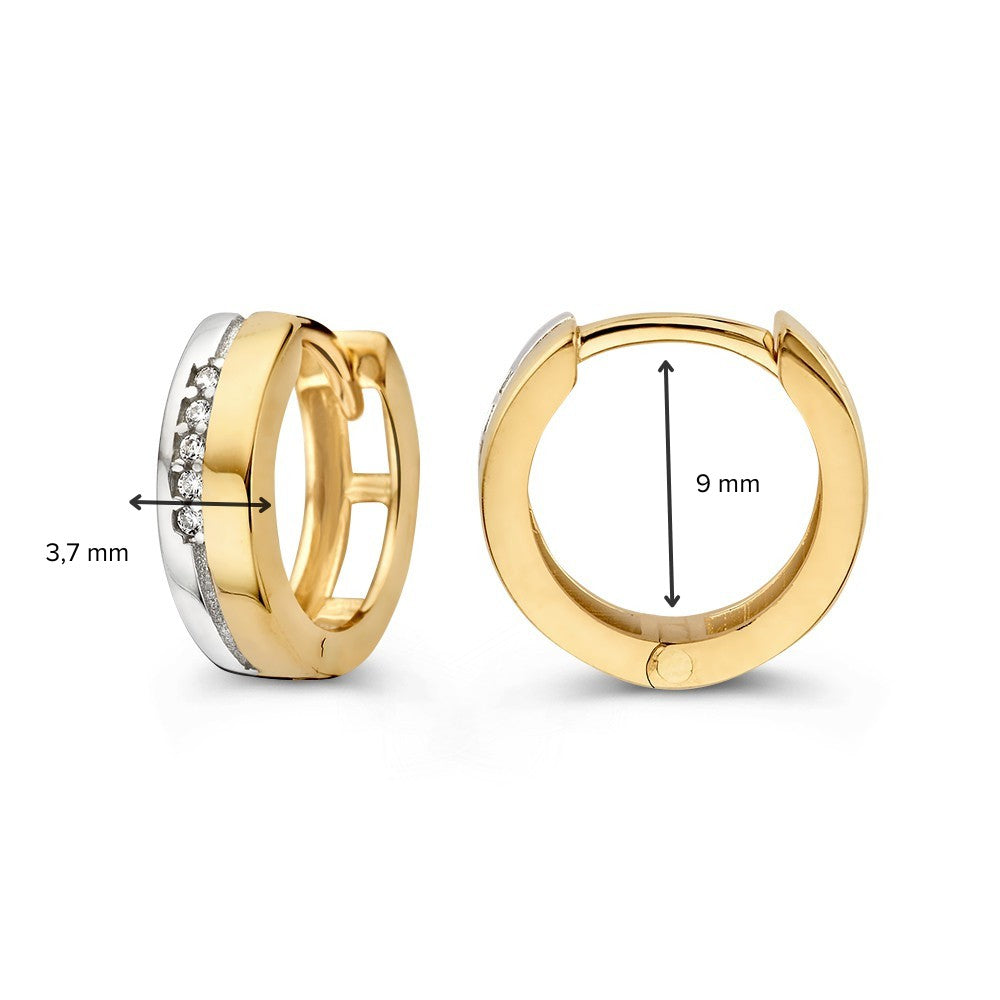 Bicolor Weiß- und Gelbgold Ohrringe mit fünf Zirkonia – Schlichte und elegante Creolen