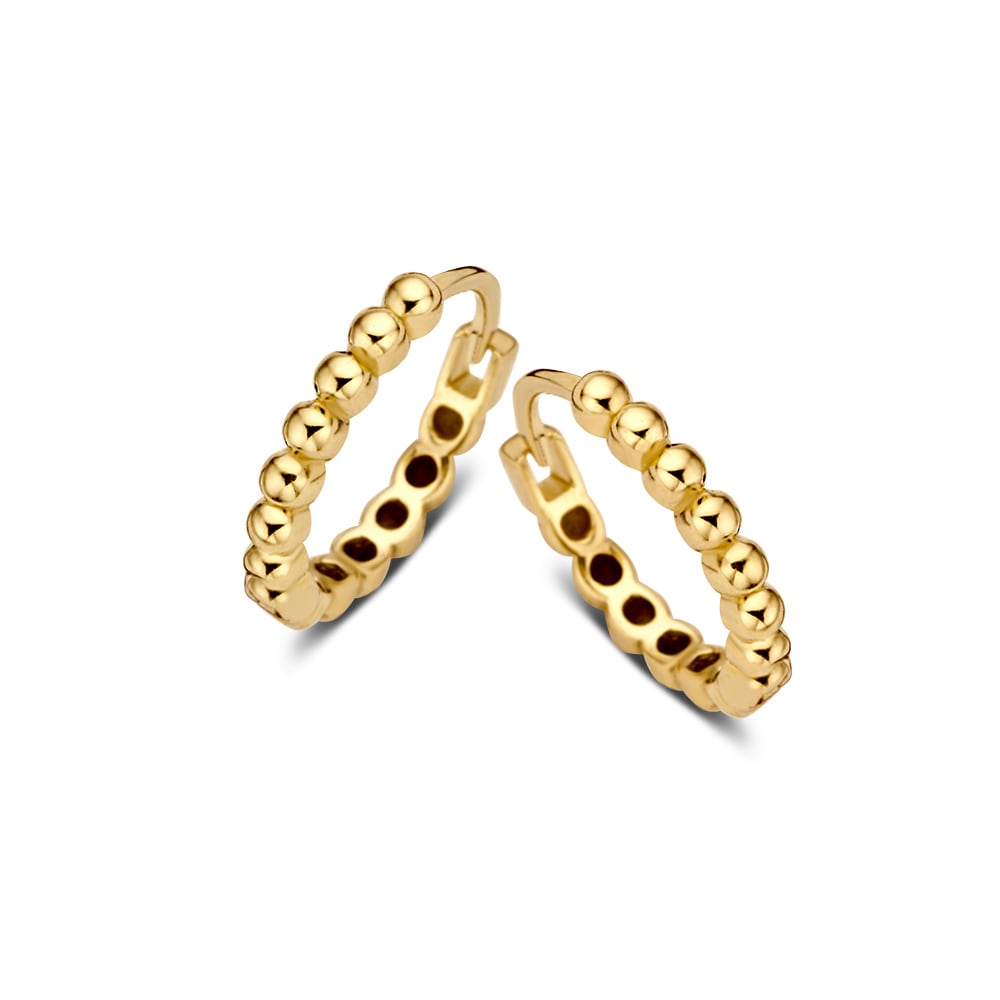 Minimalistische, 14-karätige, gelbgoldene Ohrringe mit 11 mm Innendurchmesser und kugelförmigem Design