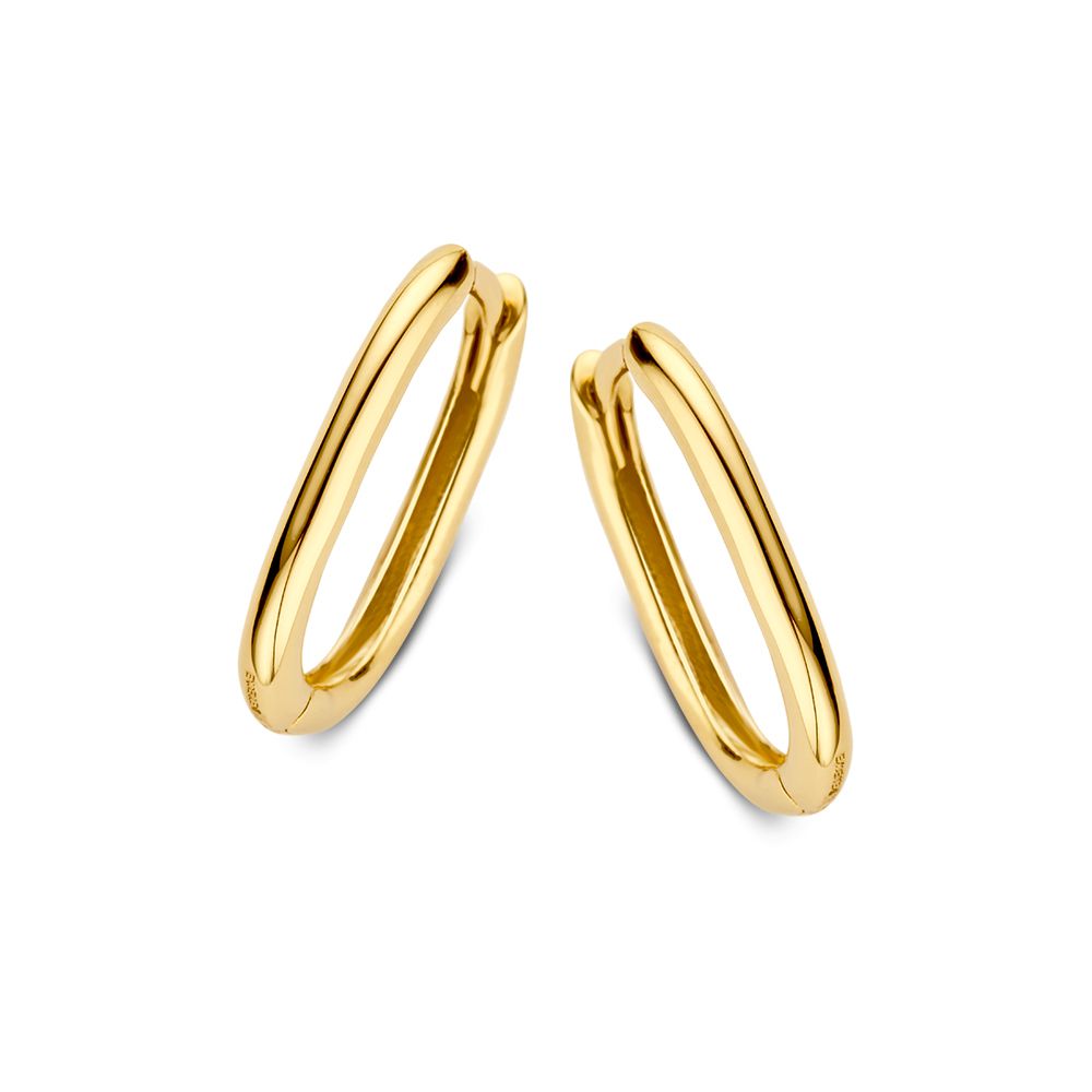 Zarte, gelbgoldene Ohrringe mit zeitlosem Design und glatter Oberfläche