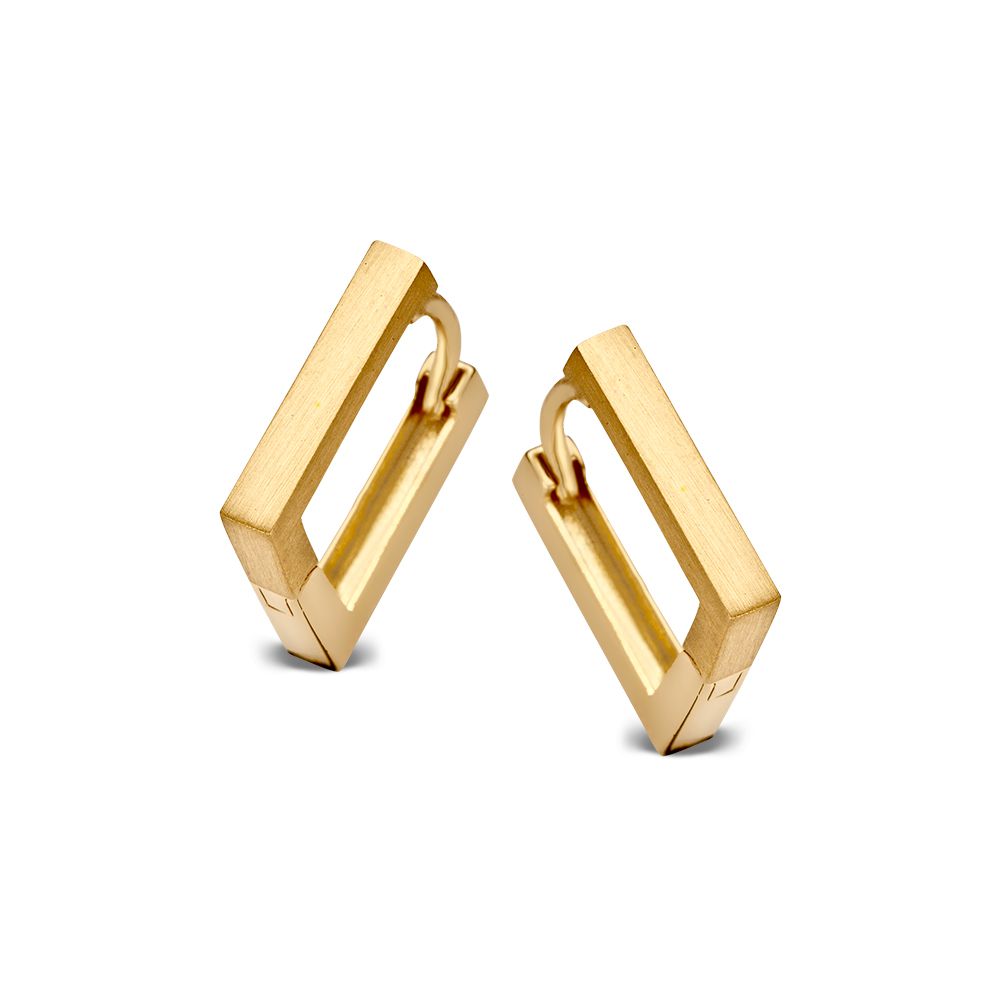 Gelbgoldene Ohrringe mit quadratischem Design, 14 Karat, matt und glänzend verarbeitet