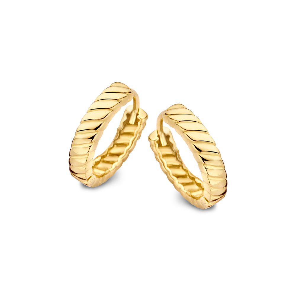 Gelbgoldene Creolen mit gestreiftem Muster aus 14 Karat Gold