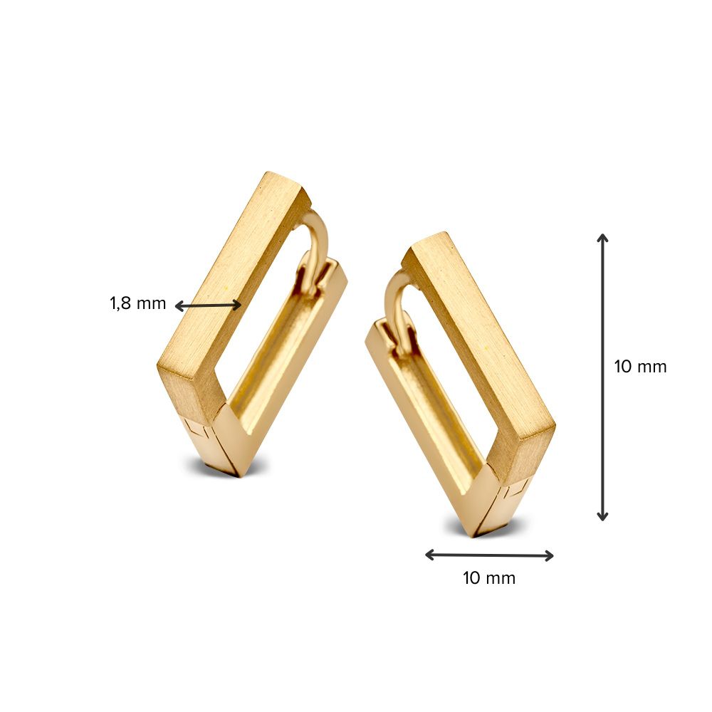 Gelbgoldene Ohrringe mit quadratischem Design – 14 Karat – Matt und glänzend veredelt – Van der Kooij