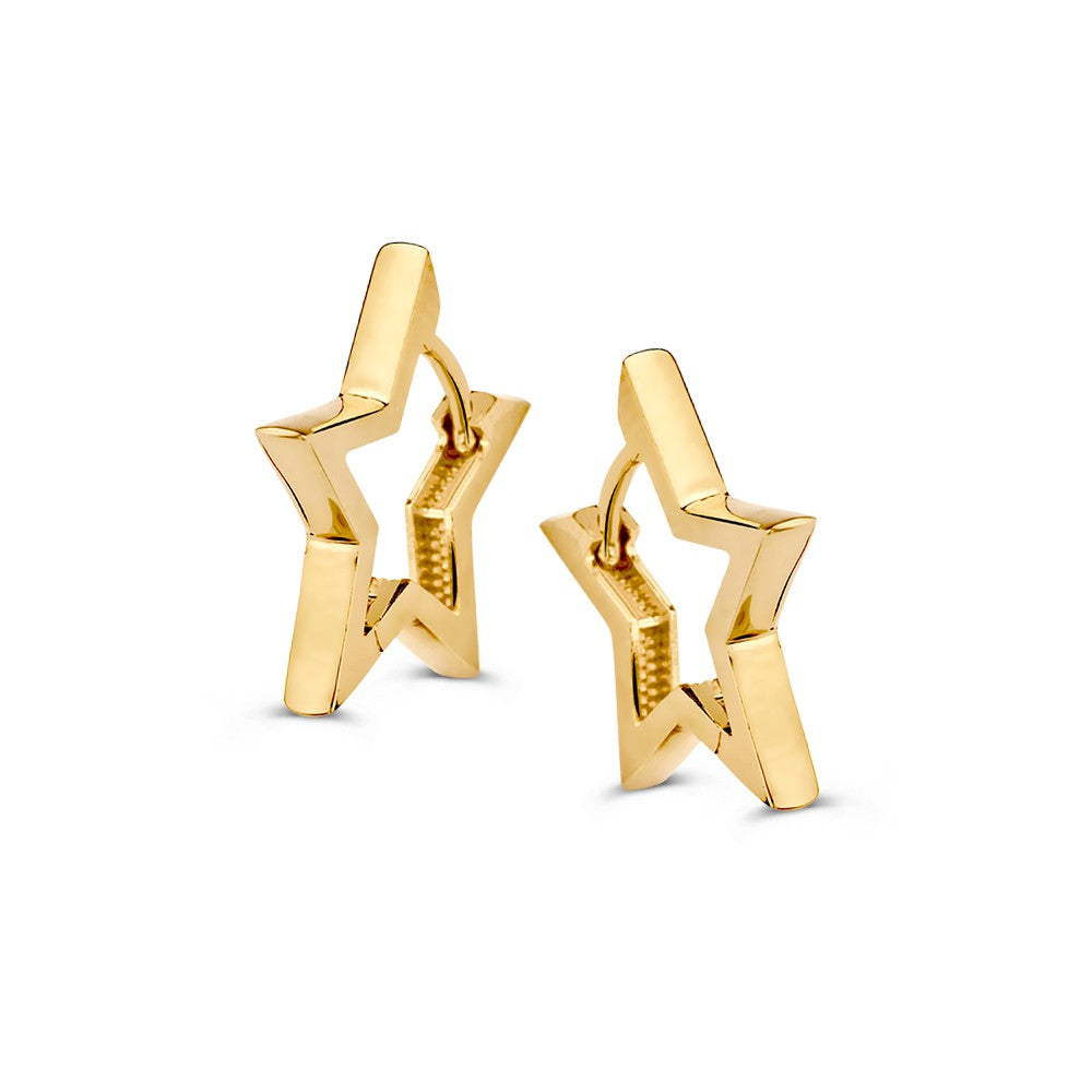 Ohrringe in Sternform aus Gold mit glänzender Oberfläche und markanten Details