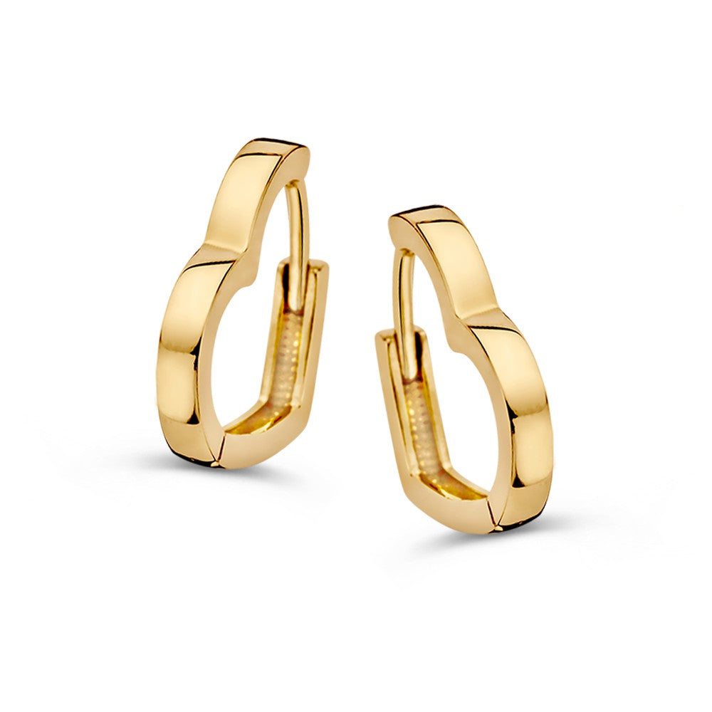 Herzförmige Ohrhänger aus Gelbgold mit geschwungener Form und glänzender Oberfläche