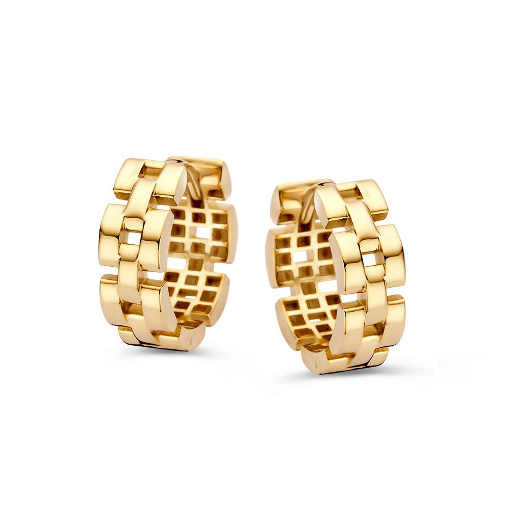 Gelbgoldene Ohrringe mit Rolex-Gliedern in zeitlosem Design und glänzender Oberfläche