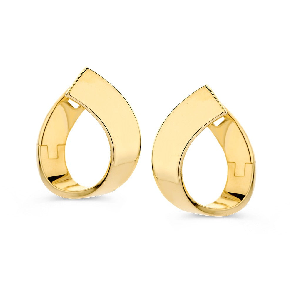 Klapp-Ohrringe aus Gelbgold in Tropfenform mit glänzender Oberfläche