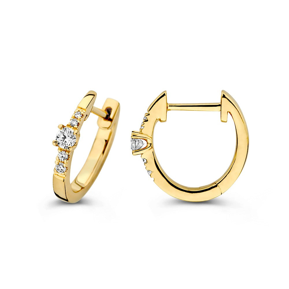 Gelbgoldene Ohrringe mit Diamanten, 14 Karat, 0,16 ct, Brillantschliff, 13 mm