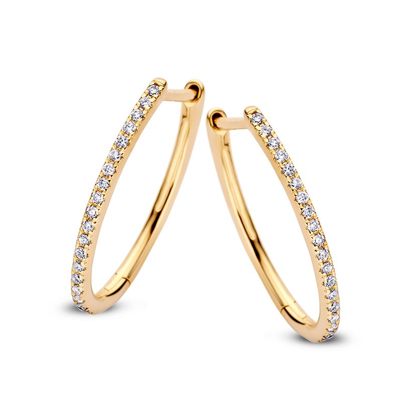 Ovale Ohrhänger aus Gelbgold mit feinen Diamanten, 0,18 ct, glänzende Oberfläche
