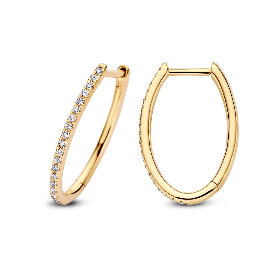 Wunderschöne ovale Ohrringe aus Gelbgold mit feinen Diamanten – dezente Eleganz 0,18 kt.